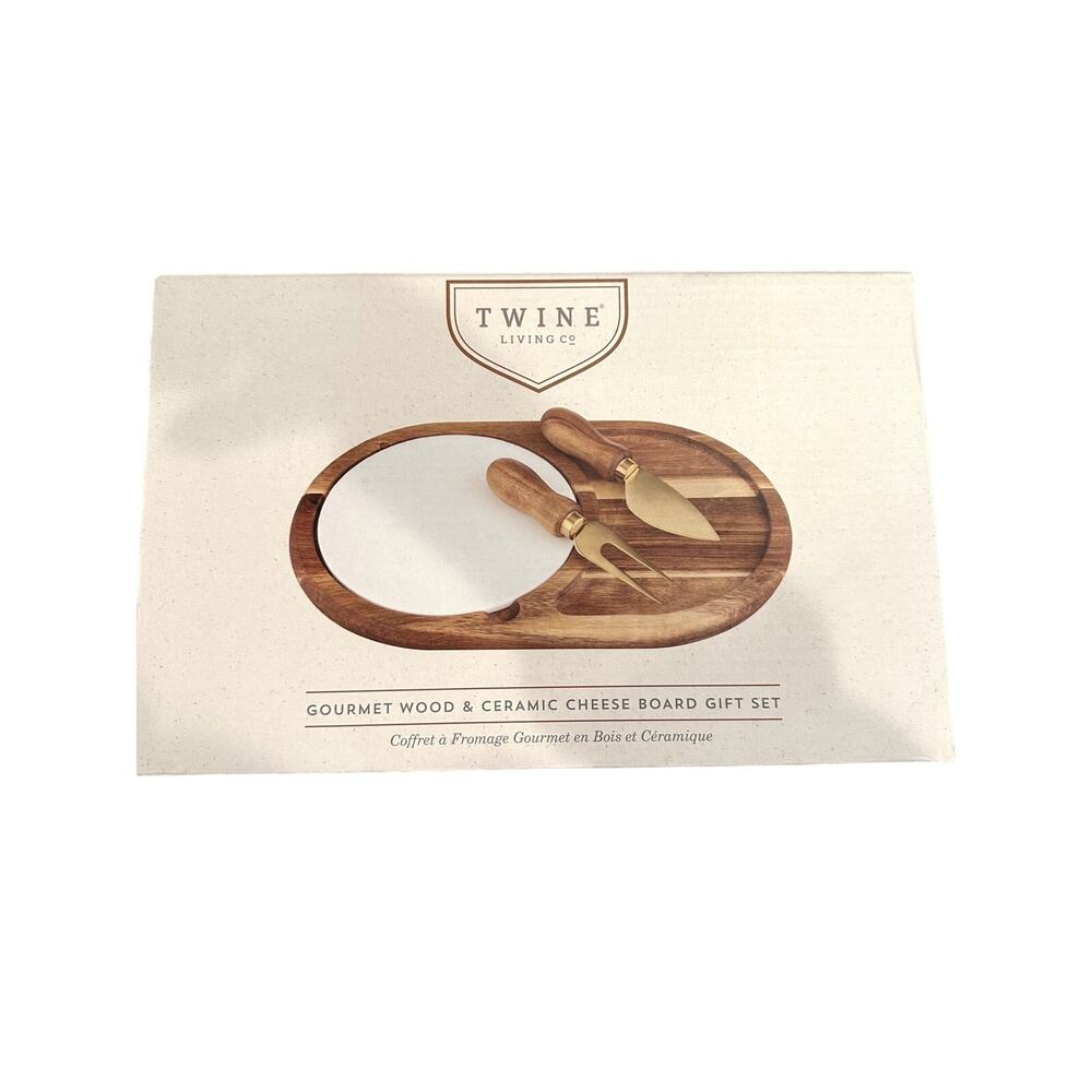 Twine Living Co Gourmet wood & ceramic cheese board set